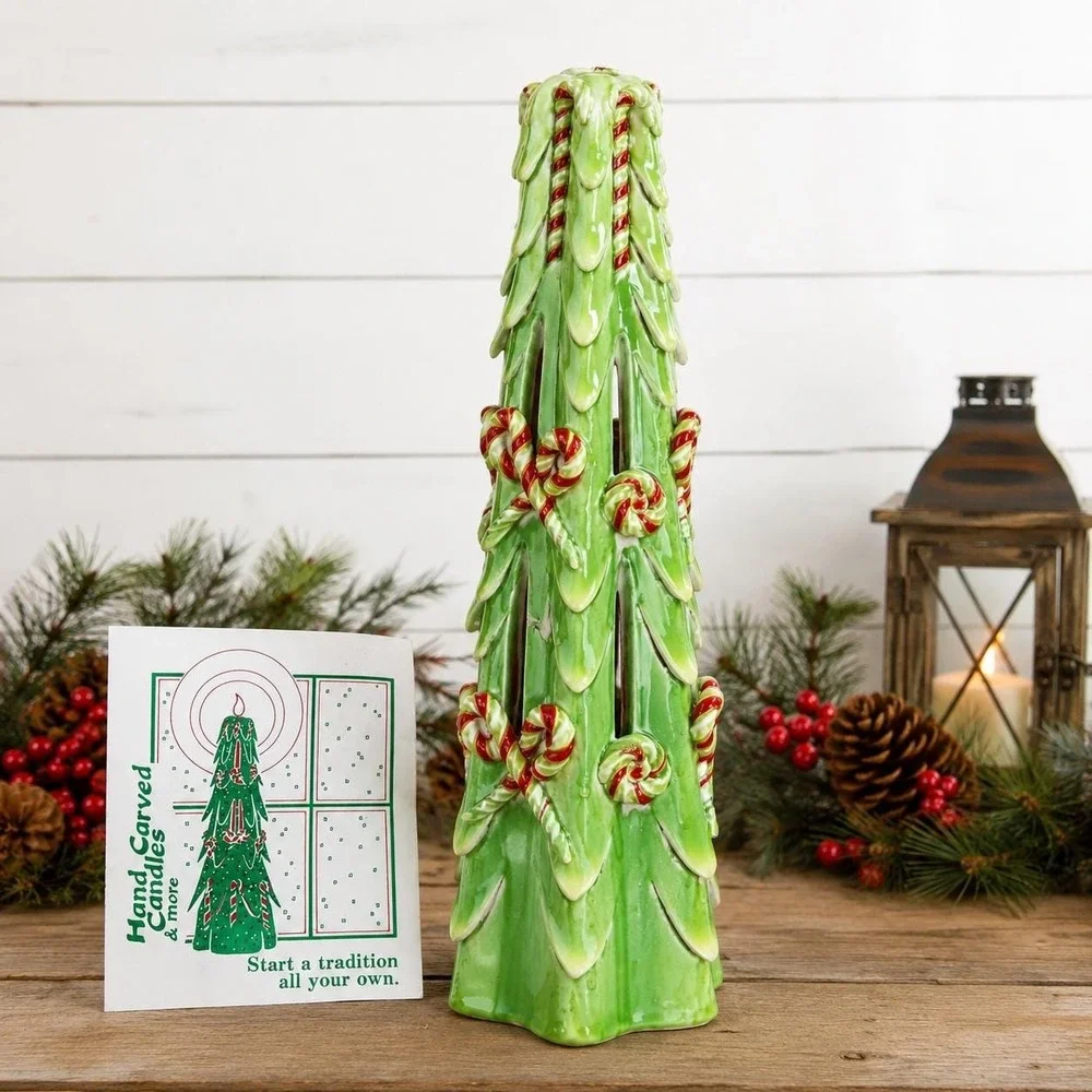 VTG Hand Carved Wax Christmas Tree Candle 15